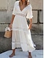 economico abiti semplici-Per donna Vestito bianco Vestito maxi con manica Da mare Elegante A V Mezza manica Bianco Colore