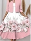 cheap Print Dress Sets-Women&#039;s Two Piece Dress Set Casual Dress Chiffon Dress Swing Dress Date Elegant Print Midi Dress V Neck Half Sleeve Floral Regular Fit Pink Spring S M L XL XXL