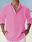 preiswerte Baumwoll-Leinenhemd-Herren leinenhemd Popover-Shirt Lässiges Hemd Strandhemd Schwarz Weiß Rosa Langarm Glatt Henley Frühling Sommer Hawaiianisch Festtage Bekleidung