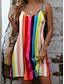 preiswerte Bedruckte Kleider-Damen Farbverlauf Farbblock Bedruckt V Ausschnitt Midikleid Ärmellos Sommer Frühling