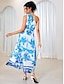 cheap Print Dresses-Women&#039;s Floral Maxi Dress Blue Chiffon A Line Dress Belted One Shoulder Elegant Stylish Vacation Sleeveless Summer