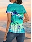 זול טישרטים לנשים-בגדי ריקוד נשים חולצה קצרה צמחים חופשה דפוס תלתן שרוולים קצרים הוואי צווארון V קיץ