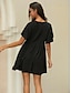 Χαμηλού Κόστους vintage μονόχρωμα φορέματα-Γυναικεία Κεντητό Μαύρο φόρεμα Μίνι φόρεμα Φλοράλ Στρογγυλή Ψηλή Λαιμόκοψη Κοντομάνικο Καλοκαίρι Άνοιξη Μαύρο