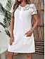 abordables vestidos sencillos-Mujer Vestido informal Mini vestido Gasa Encaje Bolsillo Elegante Cuello Barco Manga Corta Blanco Color