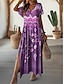 Χαμηλού Κόστους Print Φορέματα-Γυναικεία Καθημερινό φόρεμα Γραφική Λαχούρι Σκίσιμο Στάμπα Λαιμόκοψη V Μακρύ Φόρεμα Μάξι Φόρεμα Βοημία Βίντατζ Διακοπές Παραλία Κοντομάνικο Καλοκαίρι