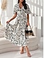 Χαμηλού Κόστους Casual Φορέματα-Γυναικεία Καθημερινό φόρεμα Φόρεμα σε γραμμή Α Ταινία Στάμπα Flowy Λαιμόκοψη V Μίντι φόρεμα Κομψό χαριτωμένο στυλ Γάμου Ημέρα του Αγίου Βαλεντίνου Κοντομάνικο Καλοκαίρι Άνοιξη