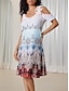 זול שמלות עם הדפס-בגדי ריקוד נשים צבע הדרגתי תחרה דפוס צווארון V שמלת מידי קיץ