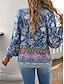 abordables Blusas y camisas de mujer-Mujer Camisa Blusa Floral Acordonado Estampado Vacaciones Playa Casual Boho Manga Larga Escote en Pico Rosa Verano