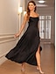 abordables robe soirée-Robe Maxi Femme robe noire Sans Manches Eté - Elégant A Lanières Drapée Cuisse fendue Satin Noir S M L XL XXL