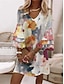 cheap Print Dresses-Women&#039;s Casual Dress Floral Ruffle Print V Neck Mini Dress Stylish Daily Vacation 3/4 Length Sleeve Summer