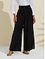 baratos calças femininas-calça feminina preta de perna larga calça de rayon de cintura alta