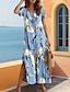 Χαμηλού Κόστους Print Φορέματα-Γυναικεία Καθημερινό φόρεμα Φλοράλ Στάμπα Λαιμόκοψη V Μακρύ Φόρεμα Μάξι Φόρεμα Μπόχο Διακοπές Κοντομάνικο Καλοκαίρι
