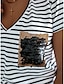 halpa Naisten T-paidat-Naisten T-paita Raidoitettu Päivittäin Viikonloppu Paljetti Painettu Musta Lyhythihainen Muoti V kaula-aukko Kesä
