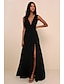 Χαμηλού Κόστους Vintage Φορέματα-Γυναικεία Μαύρο φόρεμα Vintage Φόρεμα Φόρεμα χορού Πλισέ Βαθύ V Αμάνικο Μακρύ φόρεμα Γάμου Πάρτι Κομψό Βίντατζ Μαύρο