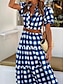 Χαμηλού Κόστους Print Φορέματα-Γυναικεία Καθημερινό φόρεμα Καρό Στάμπα Κολάρο Πουκαμίσου Μακρύ Φόρεμα Μάξι Φόρεμα Βοημία Καθημερινά Κοντομάνικο Καλοκαίρι