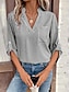 voordelige Damesblouses en -shirts-Dames Overhemd Blouse Gestreept Zak Afdrukken Dagelijks Casual Lange mouw V-hals Zwart Lente zomer