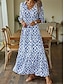 abordables Robes à motifs-Femme Robe casual Floral Imprimer Col V robe longue mode du quotidien Rendez-vous Manches 3/4 Eté