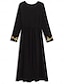olcso Mintás ruhák-Női Fekete ruha Vintage ruha Hímzett V-alakú Hosszú ruha Maxi ruha Csehország Randi Vakáció Hosszú ujj Nyár Tavasz