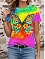 tanie T-shirty damskie-Damskie Podkoszulek Kwiaty Motyl Wzór tie-dye Urlop Hawajskie Krótki rękaw Półgolf Tęczowy Lato