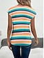 billige T-skjorter til kvinner-kvinners t-skjorte t-skjorte stripe blad daglig print cap sleeve regnbue kortermet daglig stilig v-hals sommer