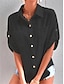 preiswerte Basic-Damenoberteile-Hemd Bluse Damen Schwarz Weiß Grau Glatt Taste Tasche Strasse Täglich Modisch Hemdkragen Leinen Regular Fit S