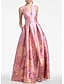 olcso Estélyi ruhák-egy vonalú estélyi ruha elegáns esküvői vendégruha formális földig érő ujjatlan v nyakú szatén virágmintával 2024
