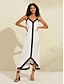 baratos vestido casual-vestido maxi feminino branco slip em cetim colorido com decote em V vestido de férias