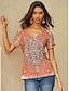 olcso Női pólók-Női Póló Henley ing Grafika Napi Hétvége Gomb Kivágott Nyomtatott Rubin Rövid ujjú Alap V-alakú
