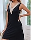 ieftine rochii simple-Pentru femei Rochie neagra Rochie Mini Dantelă Boemia Casual În V Fără manșon Negru Culoare