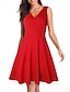 baratos vestidos lisos vintage-Mulheres Pregueado Vestido antigo Vestido midi Elegante Tecido Decote V Sem Manga Diário Encontro Vinho Luz Vermelha