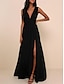 Χαμηλού Κόστους Vintage Φορέματα-Γυναικεία Μαύρο φόρεμα Vintage Φόρεμα Φόρεμα χορού Πλισέ Βαθύ V Αμάνικο Μακρύ φόρεμα Γάμου Πάρτι Κομψό Βίντατζ Μαύρο