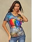 cheap Women&#039;s T-shirts-Women&#039;s T shirt Tee Bird Print Daily Weekend Basic Short Sleeve V Neck Royal Blue