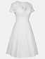 cheap Vintage Plain Dresses-Women&#039;s Lace Patchwork Vintage Dress Midi Dress Elegant Plain V Neck Short Sleeve White