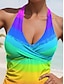 cheap Tankinis-Women&#039;s Swimwear Tankini Two Piece Swimsuit Ombre Vacation Rainbow Color Gradient