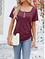 baratos Tops básicos de mulher-Camiseta Mulheres Preto Rosa Vinho Tecido Botão Com Cordão Rua Diário Moda Decote U Normal M