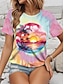 cheap Women&#039;s T-shirts-Women&#039;s T Shirt Tee Tie Dye Pink Short Sleeve Crew Neck Tropical Hawaiian Vacation Summer