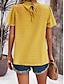 baratos Tops básicos de mulher-Camiseta Mulheres Preto Branco Amarelo Tecido Ilhó Diário Básico Moderno Decote Redondo Normal S