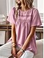 cheap Basic Women&#039;s Tops-Shirt Blouse Women&#039;s White Pink Red Plain Lace Eyelet Lace Street Daily Basic Modern Round Neck Regular Fit S