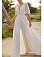 Χαμηλού Κόστους Νυφικά Φορέματα-Φορεματα για γαμο Ολόσωμη φόρμα Ώμοι Έξω Λαιμόκοψη V Μισό μανίκι Ουρά Σιφόν Νυφικά φορέματα Με Πλισέ Πιασίματα 2024