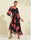 voordelige casual jurkje met print-Maxi-jurk met blad- en bloemenprint van chiffon met v-hals