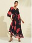 preiswerte Blumenkleider-Damen Druckkleid Maxikleid Schwarz Dreiviertelarm Blatt Druck Blumen / Pflanzen Drucken Frühling &amp; Sommer V Ausschnitt Strand S M L