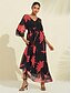 cheap Print Casual Dress-Chiffon Leaf Flower Print V Neck Maxi Dress