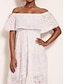 Недорогие простые платья-Жен. Белое платье Платье средней длины с рукавом Для вечеринок Отпуск Элегантный стиль С открытыми плечами С короткими рукавами Белый Цвет