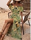 cheap Print Dresses-Women&#039;s Casual Dress A Line Dress Floral Leaf Split Print Off Shoulder Long Dress Maxi Dress Boho Date Vacation 3/4 Length Sleeve Summer