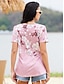 olcso Női pólók-Női Póló Henley ing Virágos Hétköznapi Napi Nyomtatott Rubin Rövid ujjú Szüret Tunikák V-alakú
