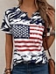 baratos T-Shirts de mulher-Mulheres Camiseta Bandeira EUA Diário Dia da Independência Azul Marinha Manga Curta à moda Gola Redonda Verão