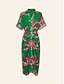 cheap Print Casual Dress-Print V Neck Shirred Midi Dress