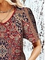 billige T-skjorter til kvinner-Dame T skjorte Blomstret Trykt mønster Ferie Helg Grunnleggende Kortermet V-hals Hvit