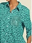 abordables vestido casual estampado-Mujer Vestido de Camisa Vestido Estampado Vestido maxi Azul Piscina Verde Trébol Estampado Leopardo Enrollar las mangas Lentejuela Verano Cuello Camisero Estampados de Leopardo S M L