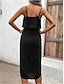 voordelige effen jurken-Dames Zwarte jurk Halflange jurk Lapwerk Elegant Vintage Eén-schouder Mouwloos Zwart Kleur